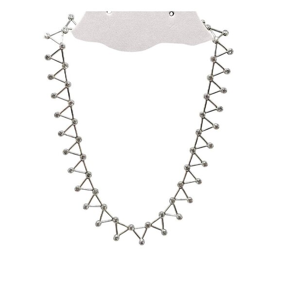 Sterling Silver Geometric Triangle Necklace Crystal Accents 16 Inches Long - Picture 1 of 6